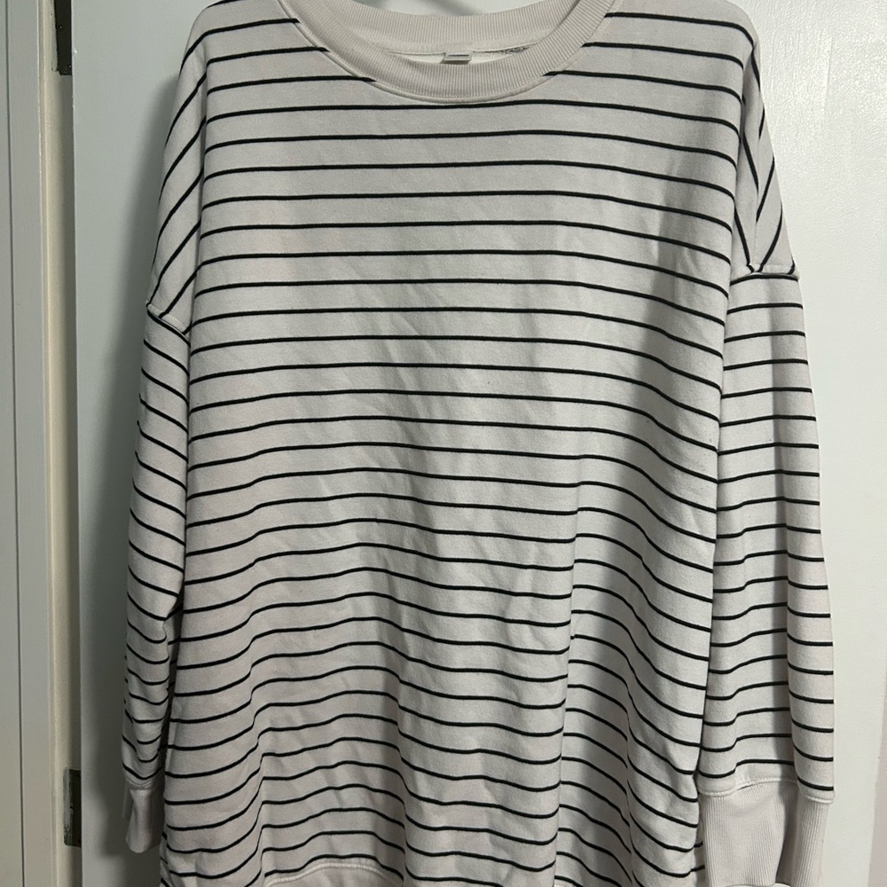 Old Navy White Crewneck with Black Stripe Detail